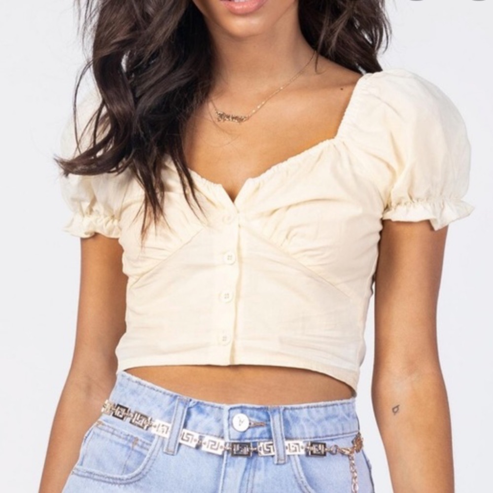 Princess Polly yellow puff sleeve crop top